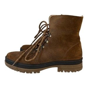 Fat Face Women’s Hiking Boots Brown Suede Sherpa‎ Lined Lug Sole